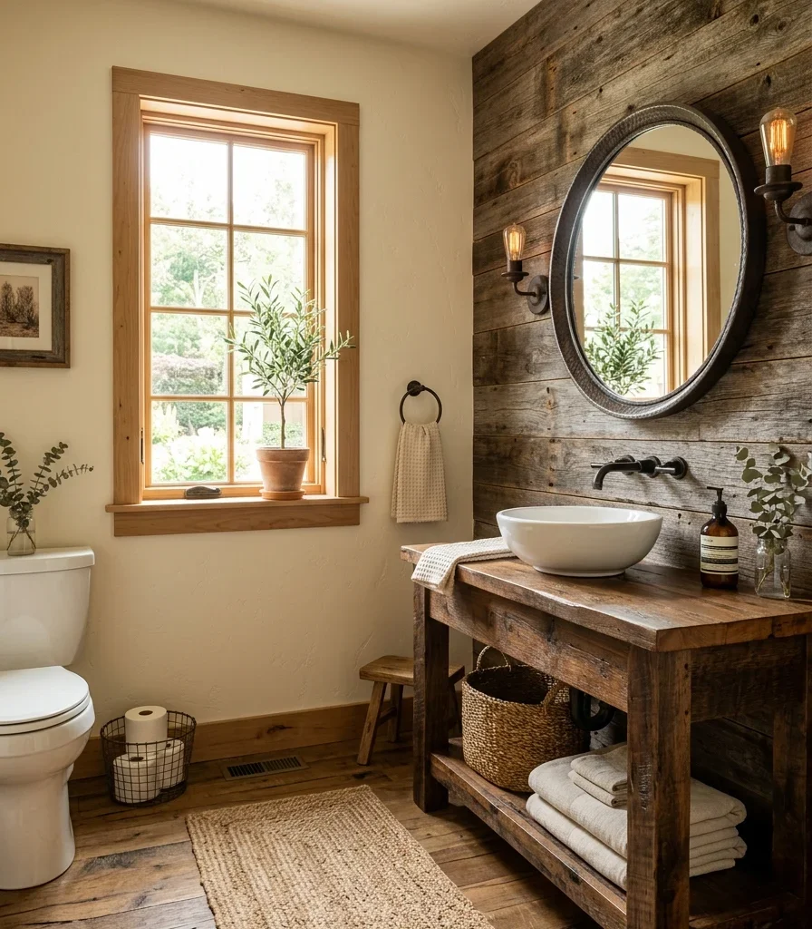 13. A Warm Cream Base to Balance Heavy Wood Tones