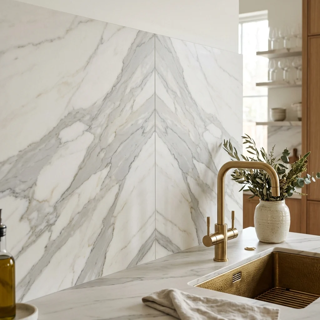 13. Book-Matched Marble or Marble-Effect Backsplash