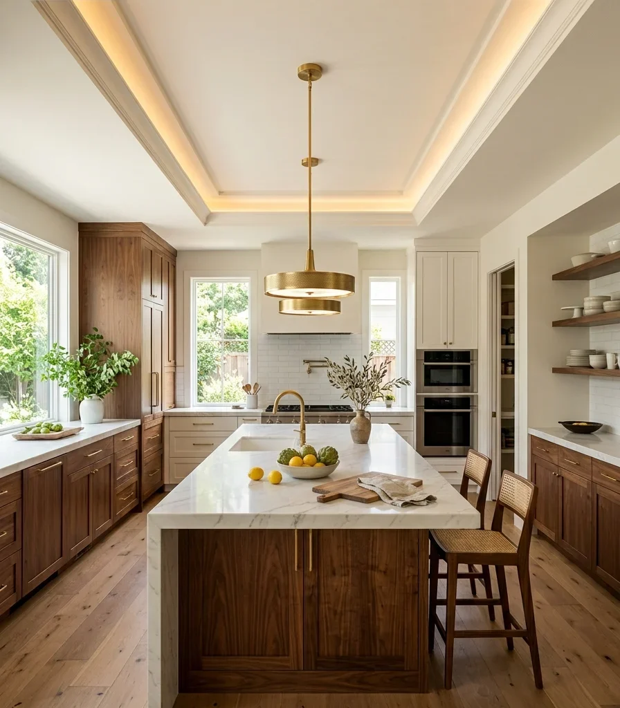 13. Build a Tray Ceiling to Frame the Island Zone