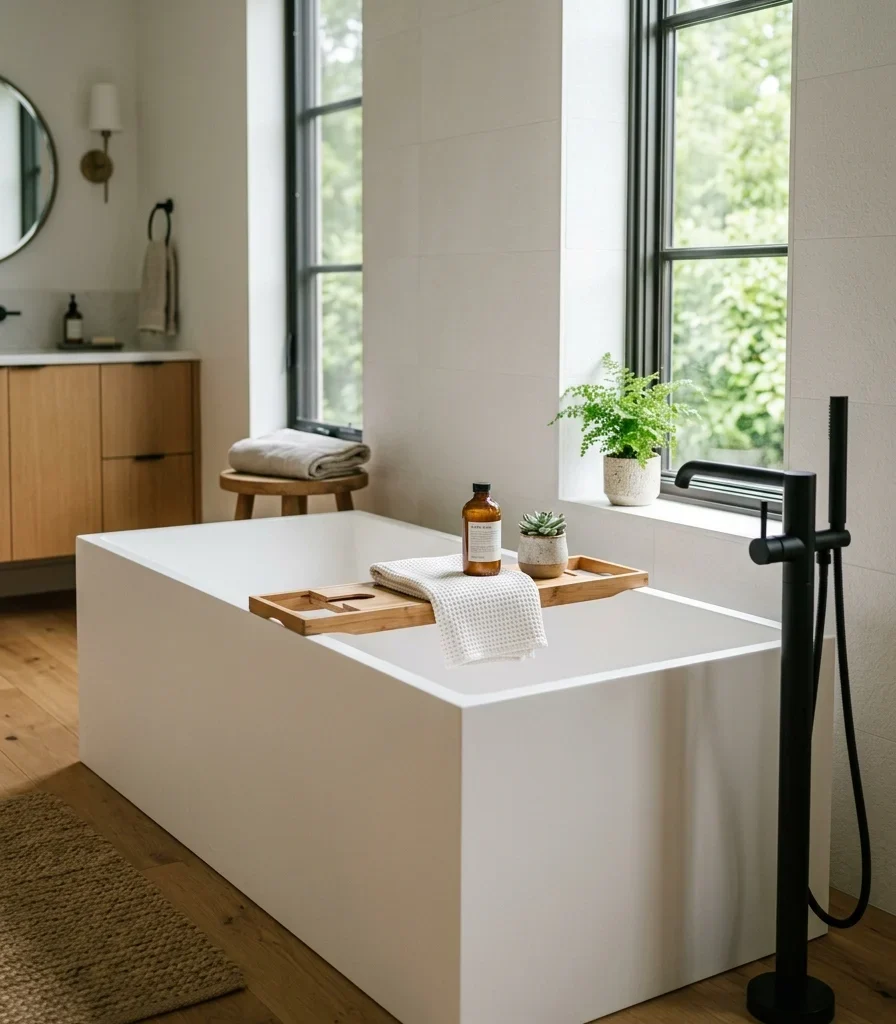 13. Choose a Freestanding Solid-Surface Tub With Clean Lines