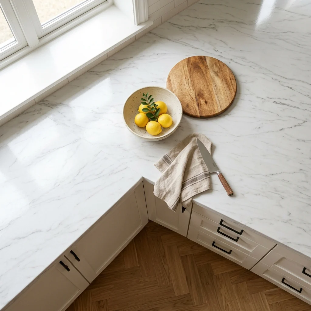13. Faux Marble Contact Paper on a Rental Kitchen Counter