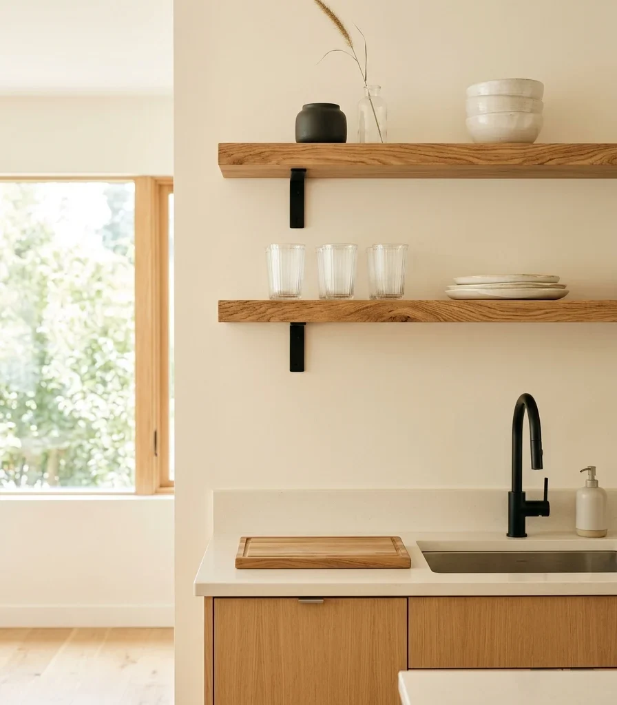 13. Replace Upper Cabinets With Floating Shelves