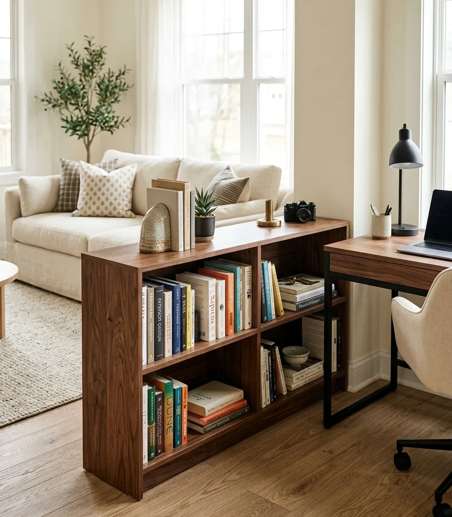 13. Use a Low Bookshelf as a Soft Room Boundary