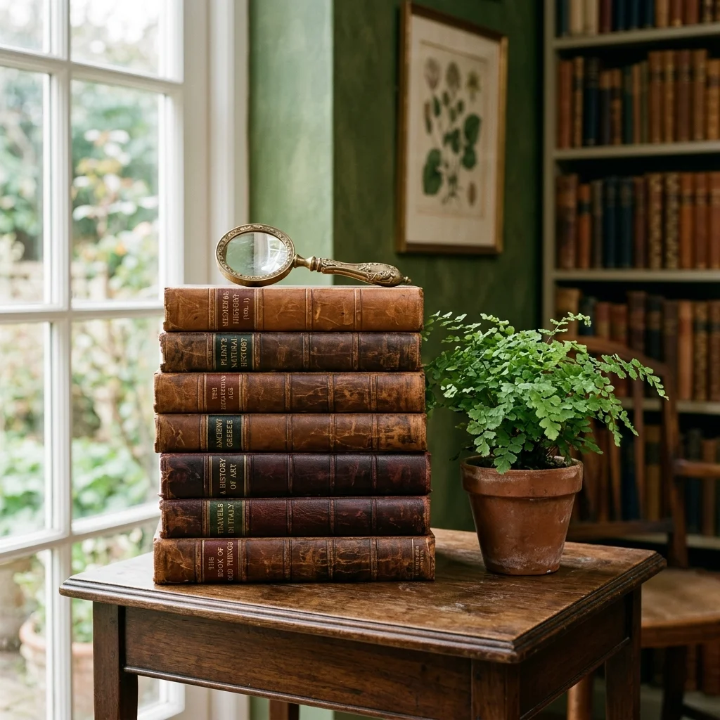 13. Vintage Books Stacked and Displayed