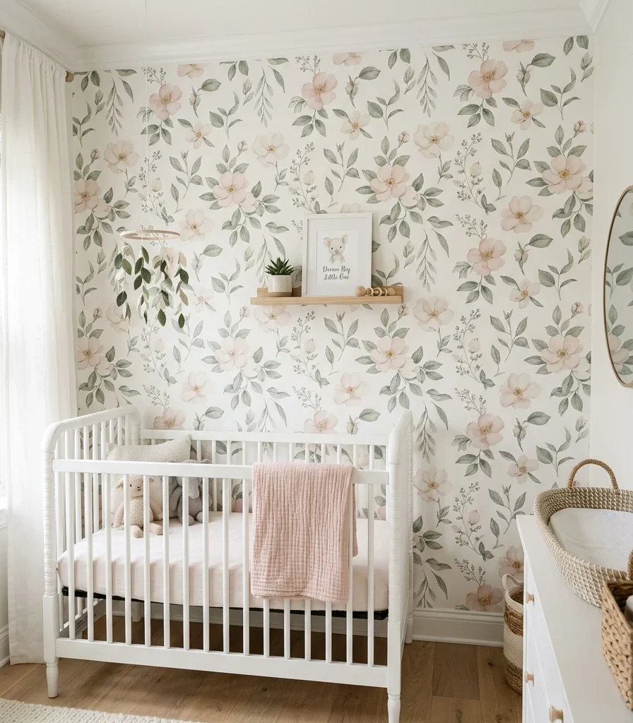 14. A Soft Blush Pink Floral for a Nursery Accent Wall