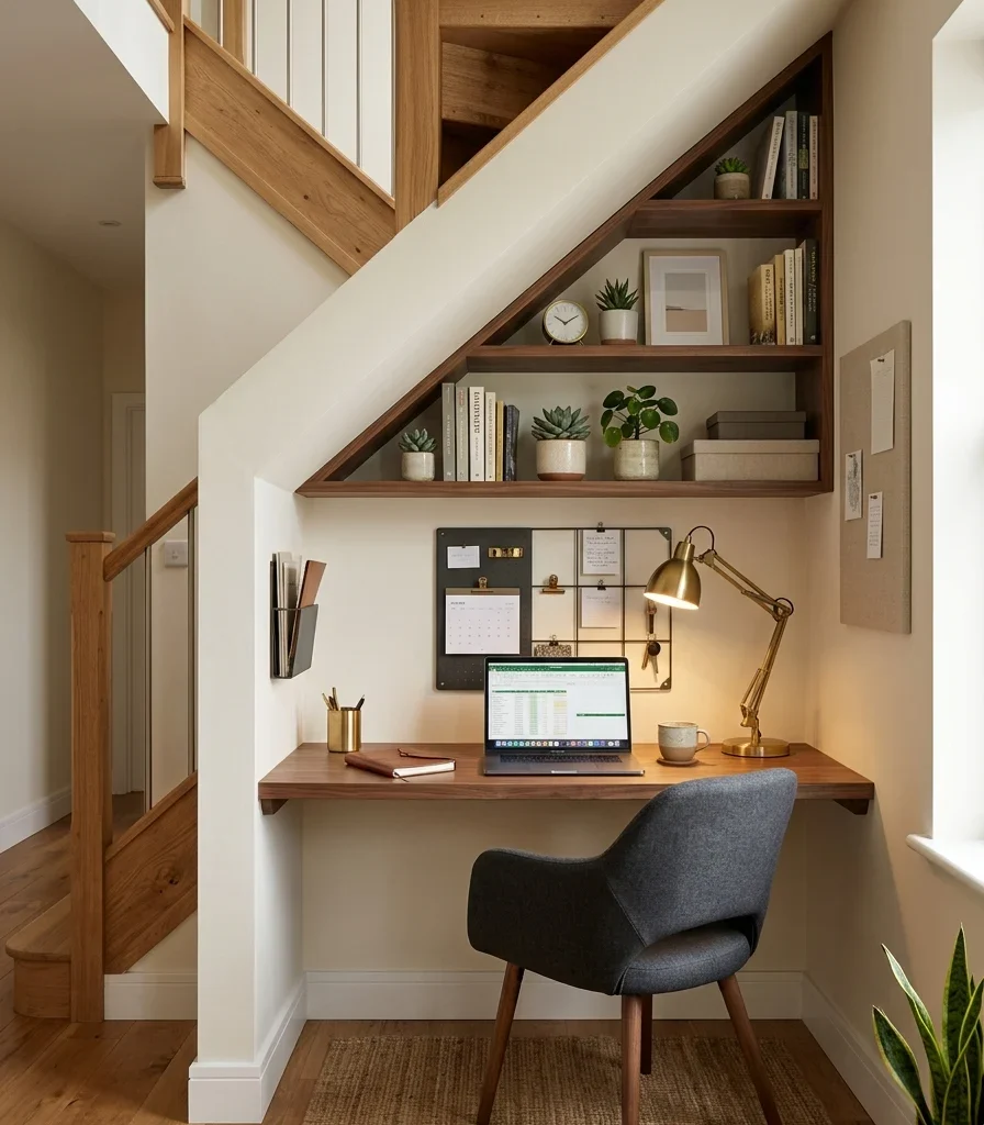 14. An Under-Stairs Nook Fitted With a Built-In Desk