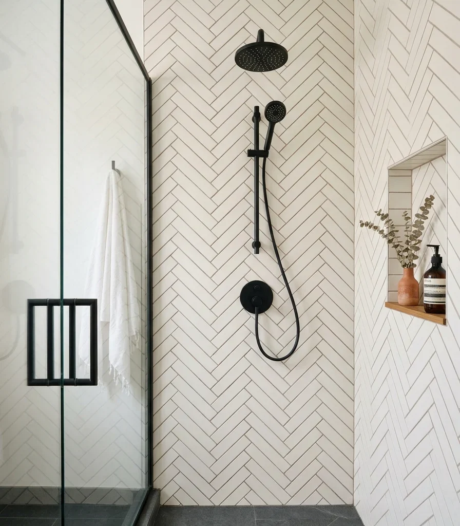 14. Lay Vertical Herringbone Tile to Add Height
