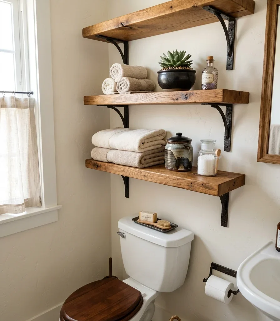 14. Replace Upper Cabinets With Open Wood Shelving