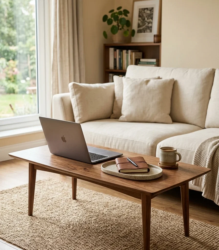 14. Use a Low Coffee Table That Doubles as a Laptop Stand