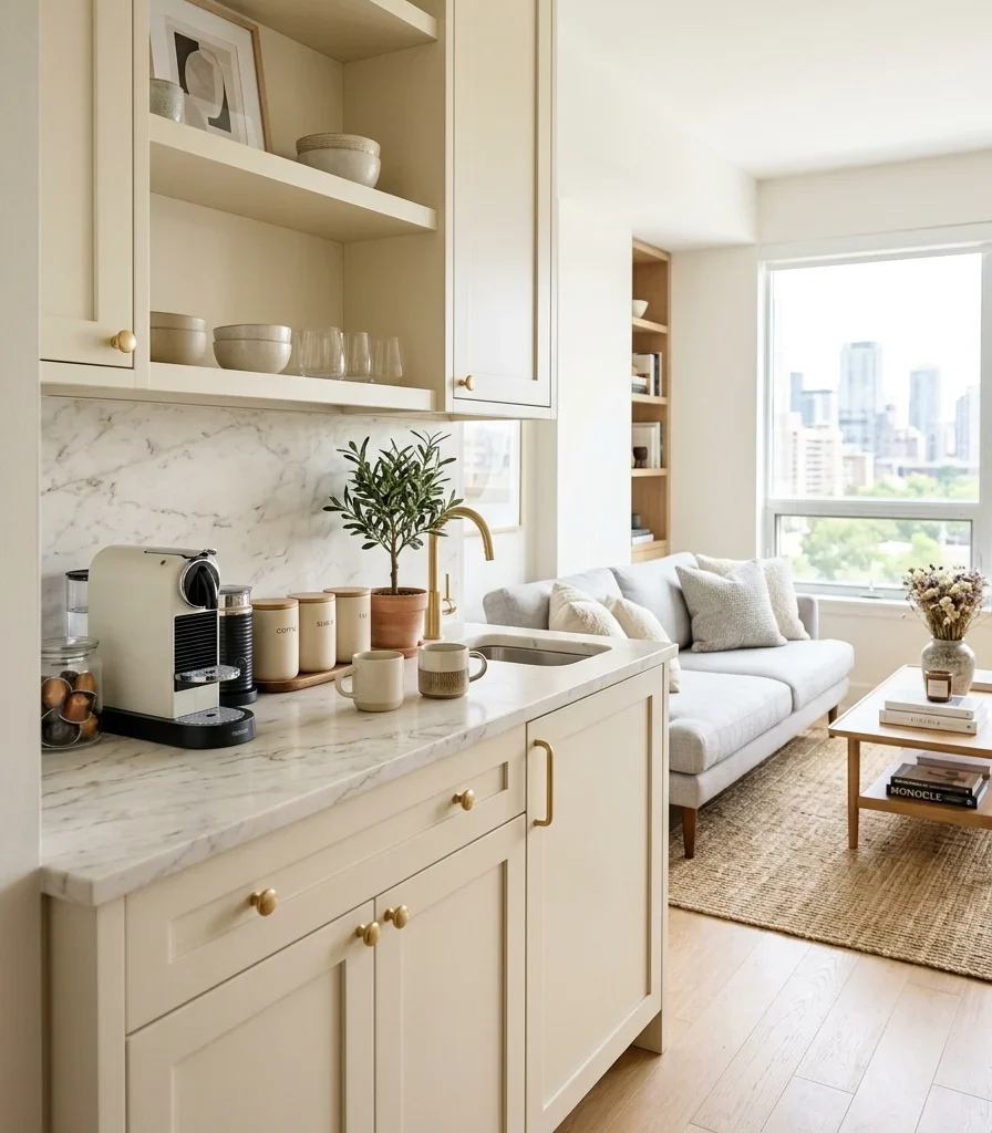 15. Design a Compact Dry Kitchen Counter for an Open-Concept Condo