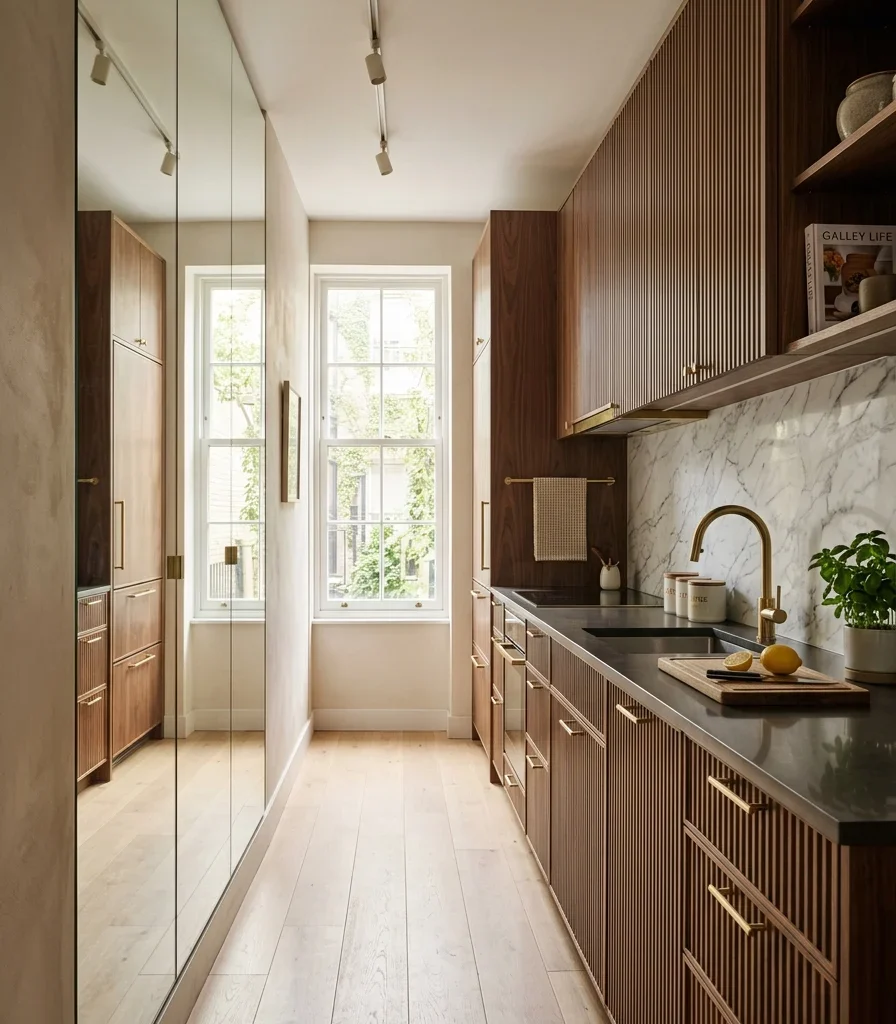 15. Bring Luxury Details Into a Compact Galley Kitchen