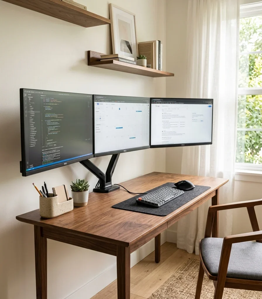 15. Build a Compact Triple-Monitor Setup for a Narrow Desk