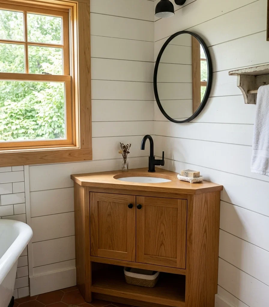 15. Choose a Corner Vanity to Maximize a Tight Footprint