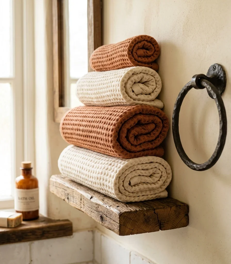 15. Cotton Waffle Towels in Warm Earth Tones