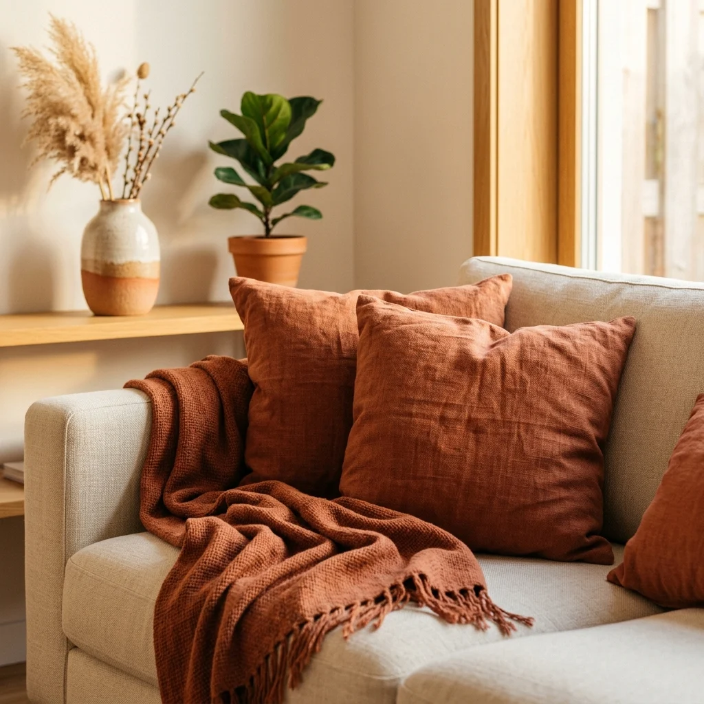 15. Warm Terracotta Textiles to Add Color Without Painting