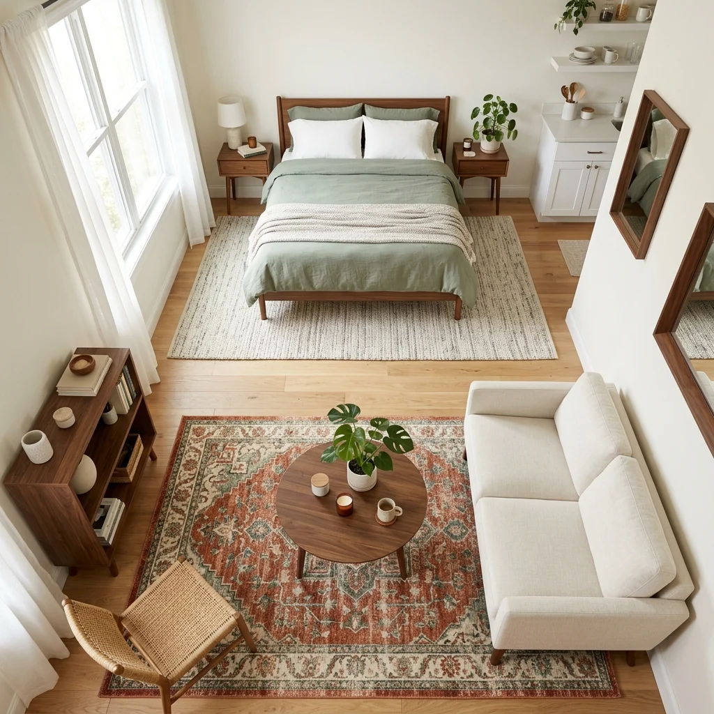15. Zone a Studio With Rugs Instead of Furniture