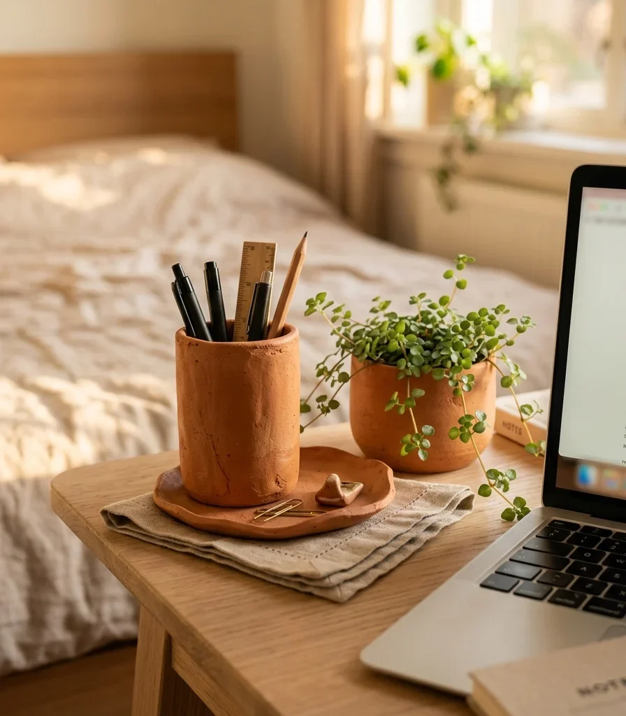 16. Finish With Warm Terracotta Desk Accessories