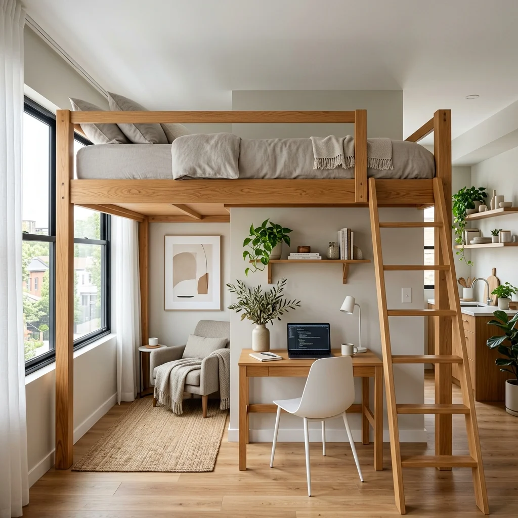 16. A Loft Bed or Elevated Sleeping Platform to Free Floor Space