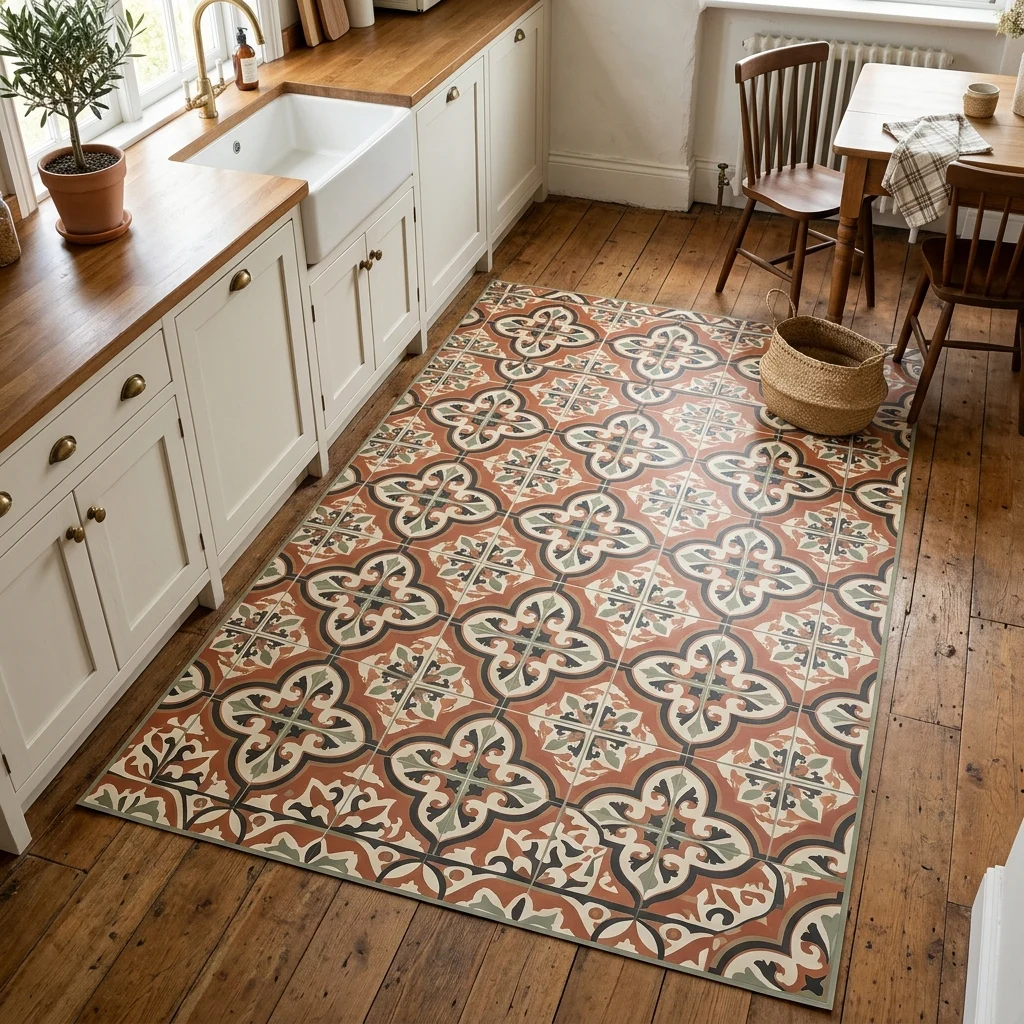 16. Budget Vinyl Rug in a High-End Pattern