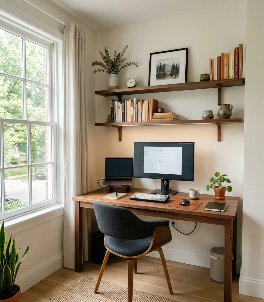 16. Paint Walls Warm White to Make a Small Office Feel Larger