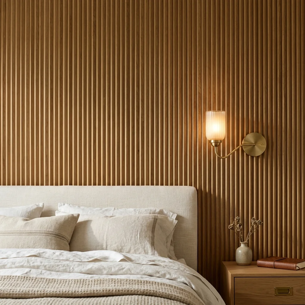 16. Reeded or Fluted Wood Paneling on a Feature Wall
