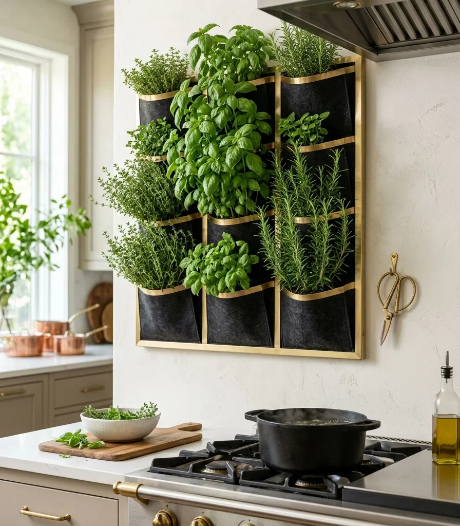18. Add a Fresh Herb Wall Garden Near the Range