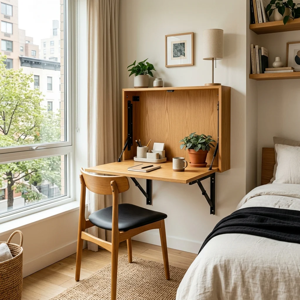 19. A Fold-Down Wall Desk for a Flexible Home Office Corner