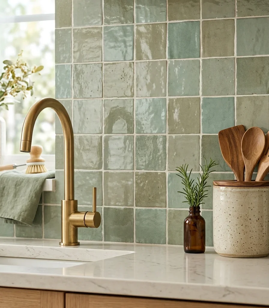 19. Faux Zellige Tile Wallpaper for a Kitchen Backsplash