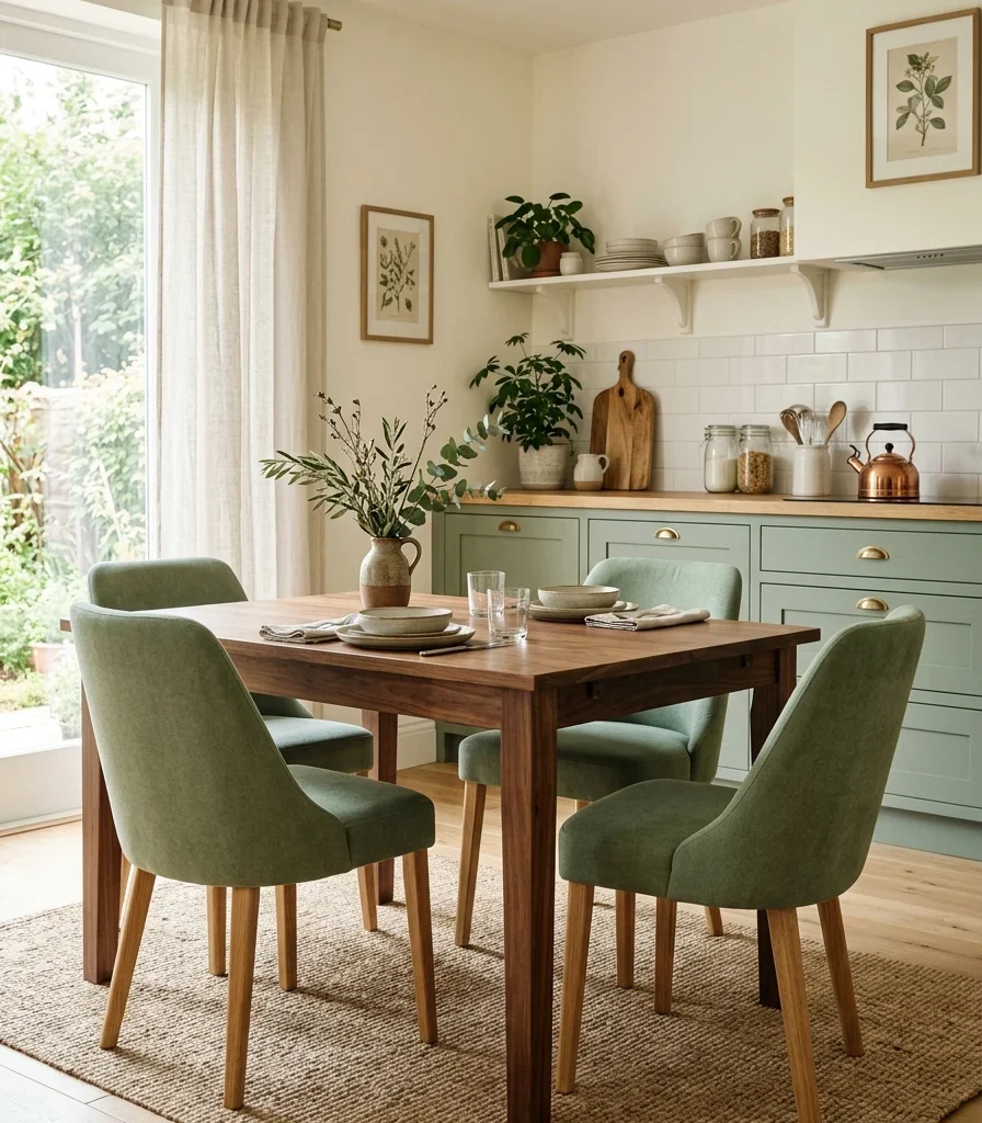 2. Bridge Kitchen Cabinetry to the Table With Chair Color
