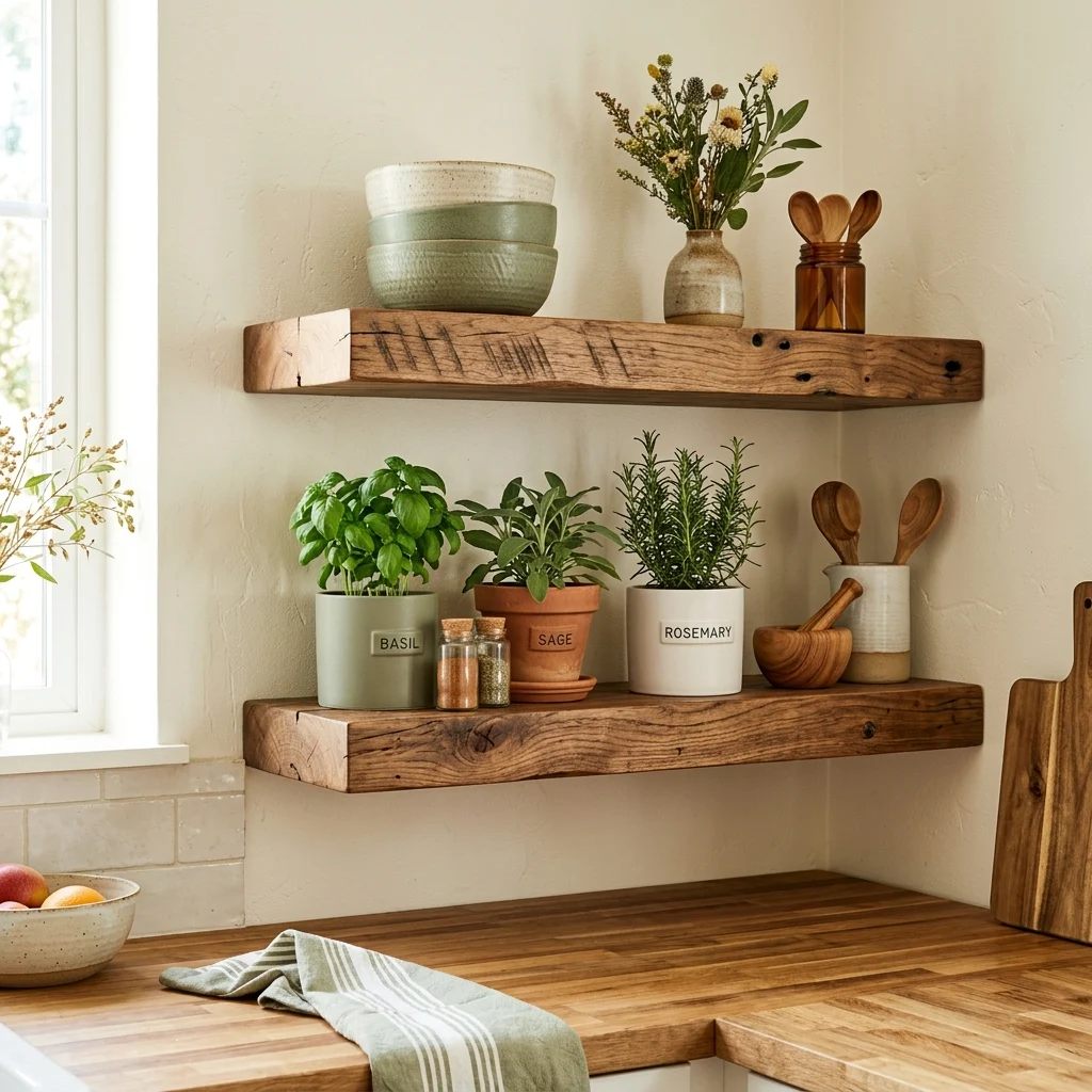 2. DIY Reclaimed Wood Floating Shelves