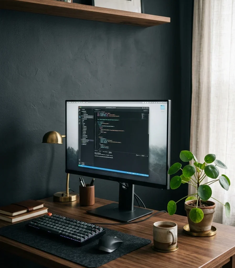 2. Paint a Warm Charcoal Focus Wall Behind the Monitor