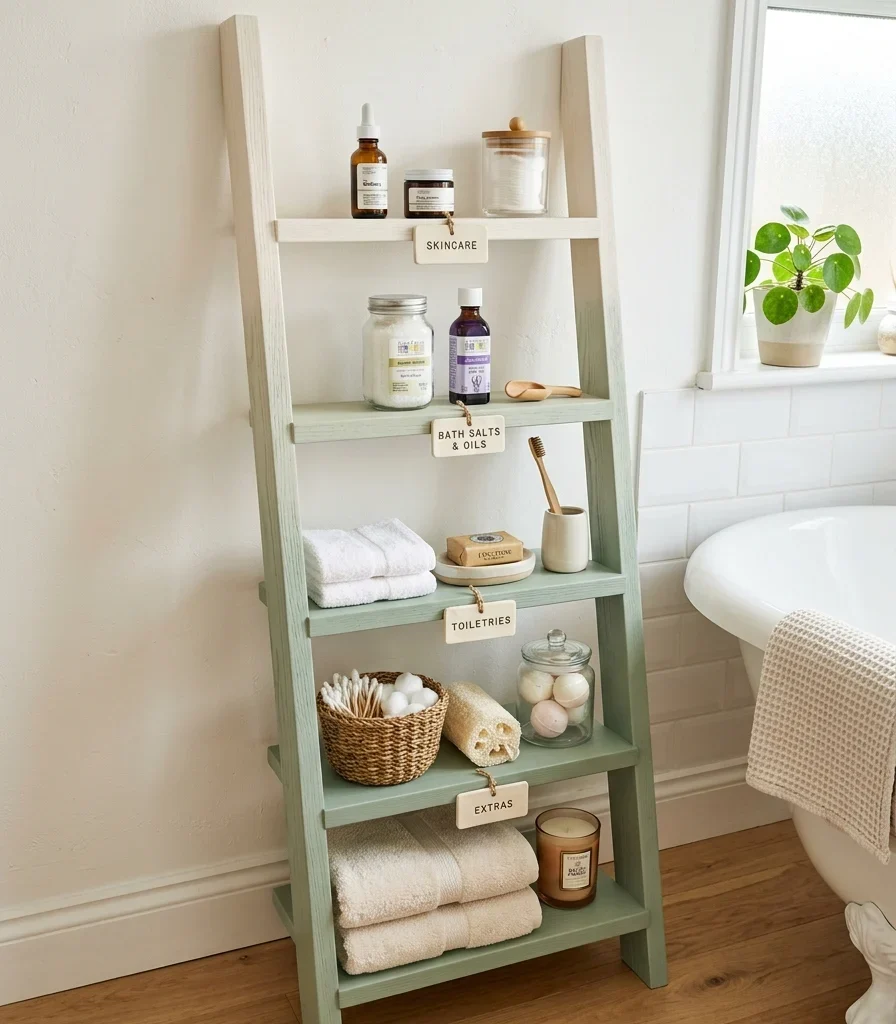 2. Use an Ombre-Painted Tiered Shelf to Sort by Category