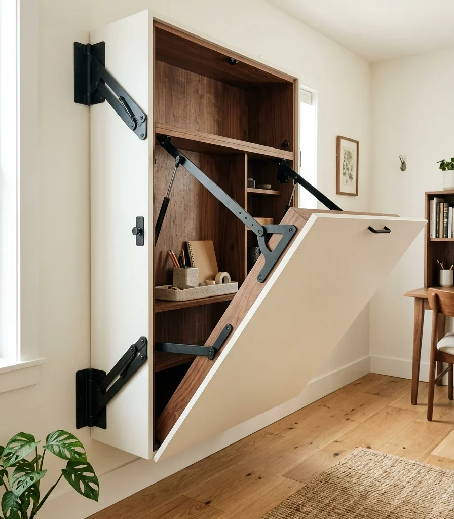 20. Add a Fold-Away Storage Cabinet for a Multi-Use Room