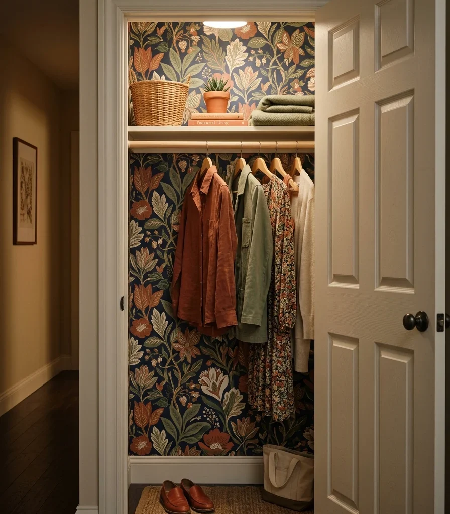 20. Wallpapering Inside a Small Closet for Hidden Color