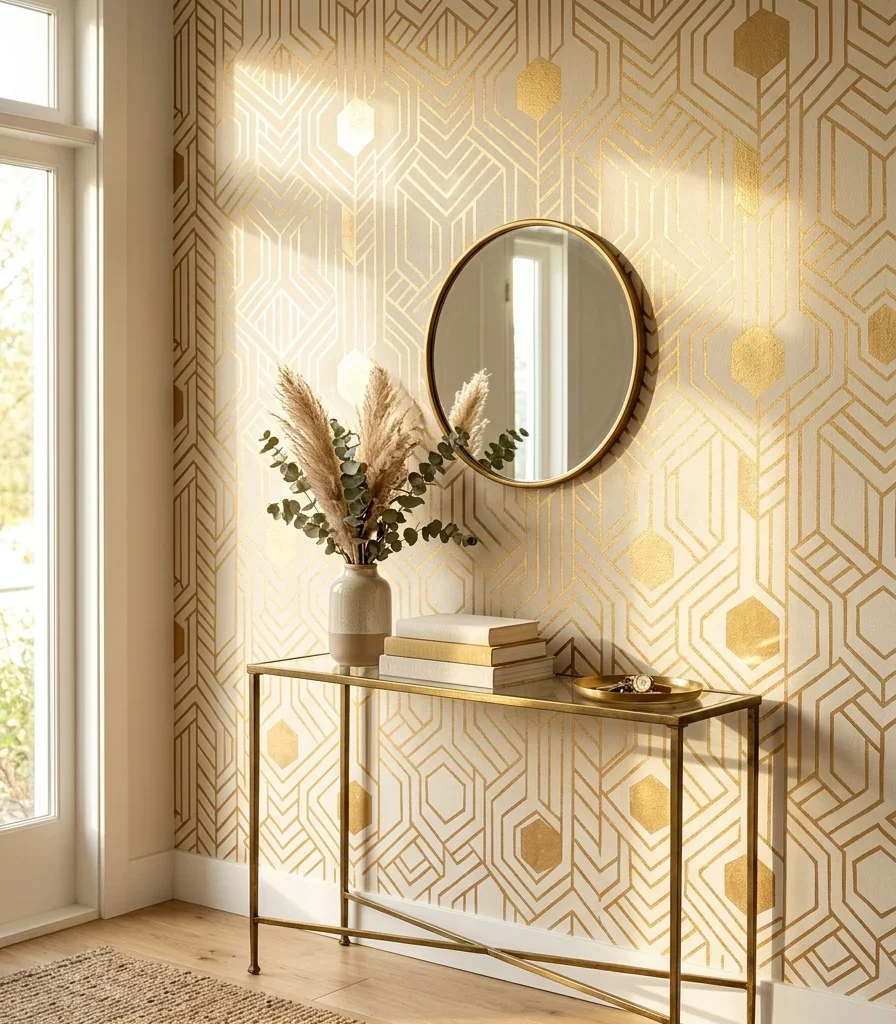 3. Metallic Accent Wallpaper to Catch Window Light