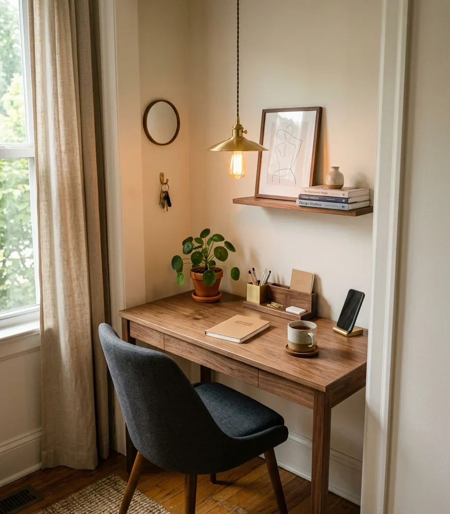 3. A Pendant Light Instead of a Desk Lamp to Save Surface Space
