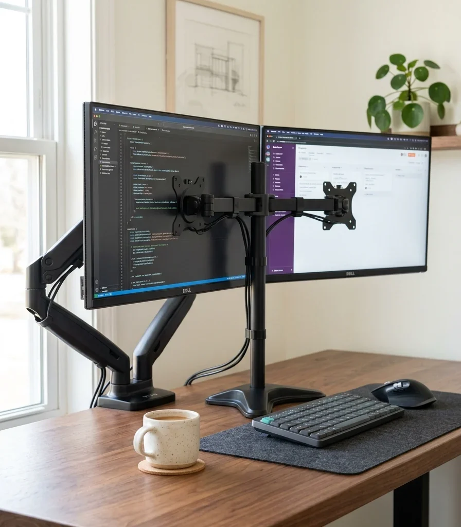 3. Add a Dual-Monitor Arm to Reclaim Desk Surface