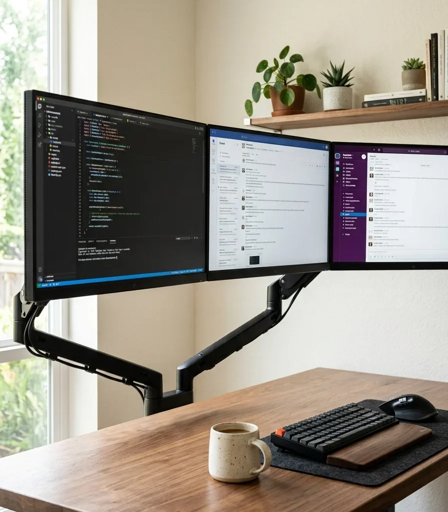 3. Add a Triple-Monitor Arm Mount to Clear the Desk