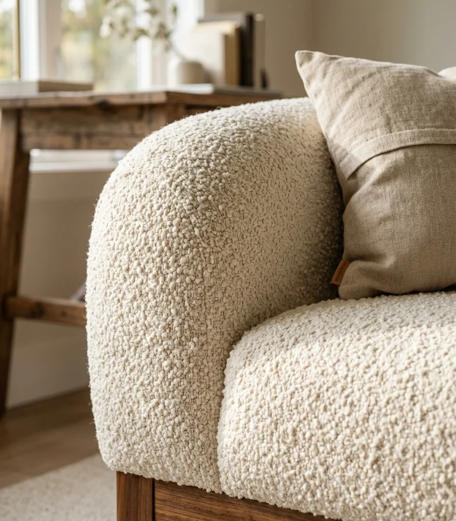 3. Choose Bouclé Upholstery for Tactile Comfort