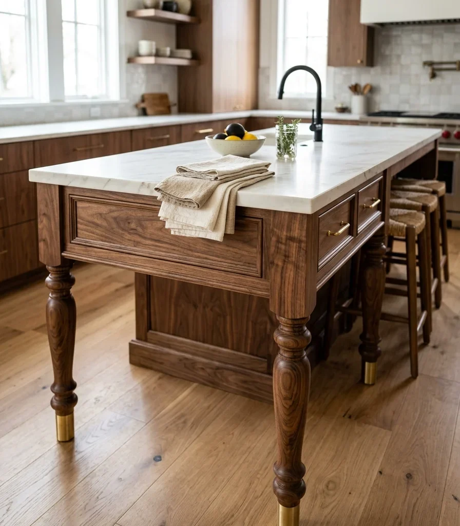 3. Choose a Furniture-Style Island With Turned Legs