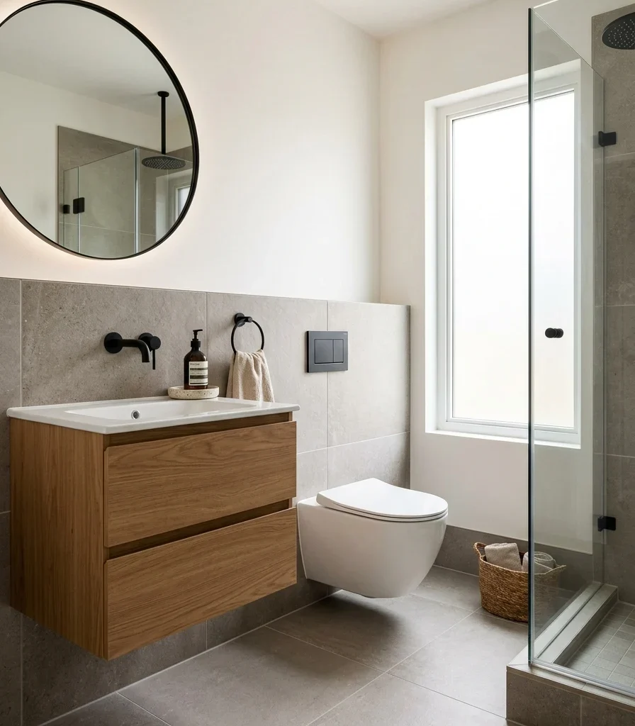3. Choose a Wall-Hung Vanity With a Concealed Cistern Toilet