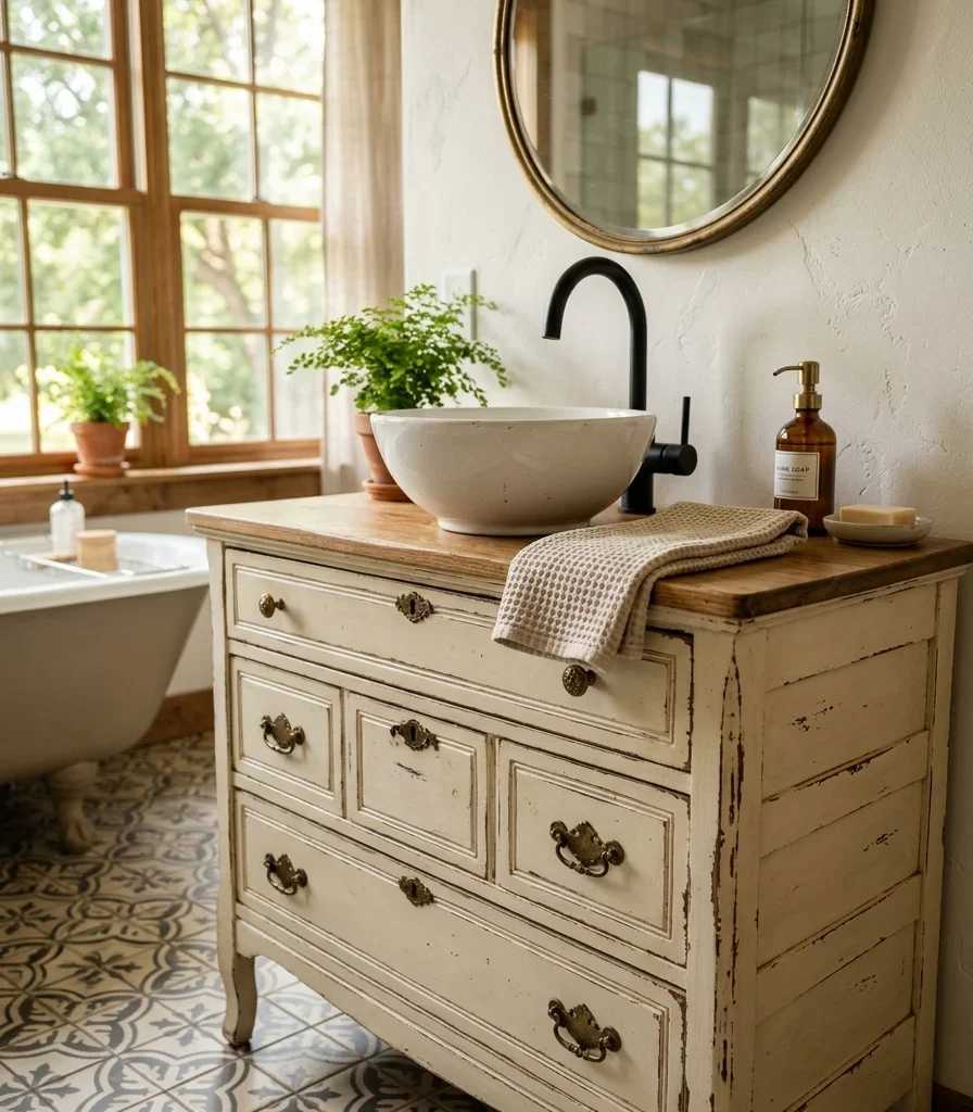 3. Repurpose a Dresser Into a Vessel Sink Vanity