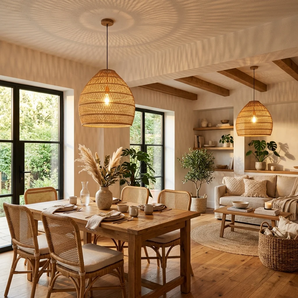 3. Woven Rattan Pendant Lights as the Home's Signature Fixture