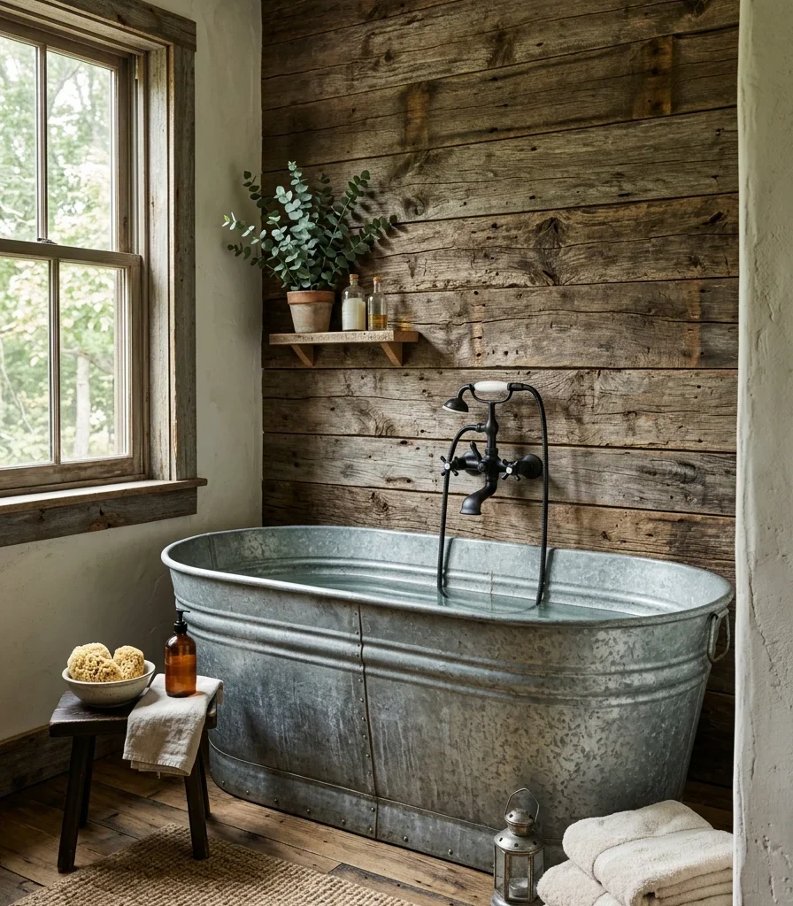 4. A Galvanized Metal Tub as the Room's Anchor