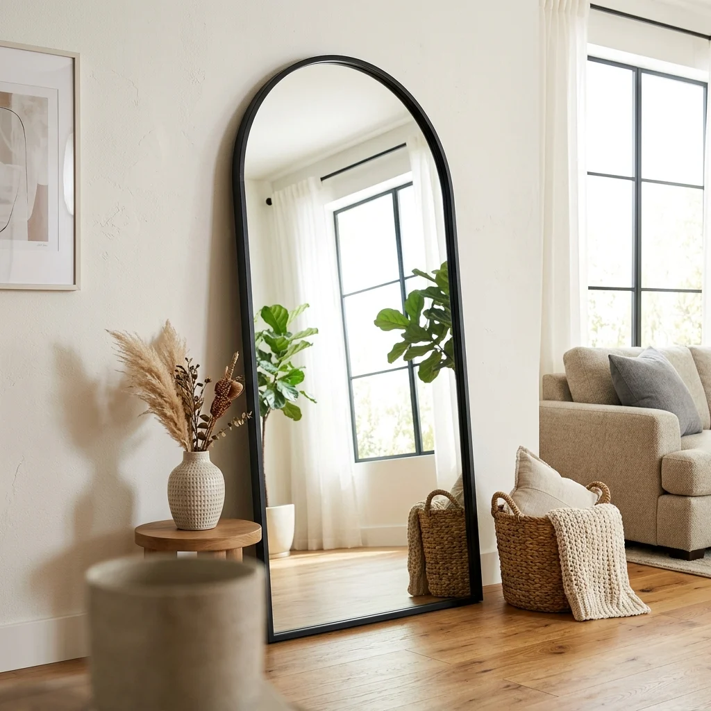 4. A Large Leaning Mirror to Bounce Light and Add Height