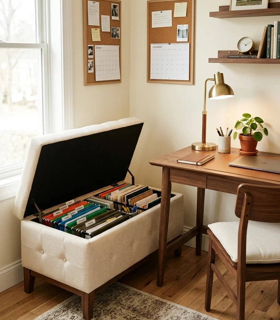 4. A Multi-Functional Ottoman With Hidden Office Storage