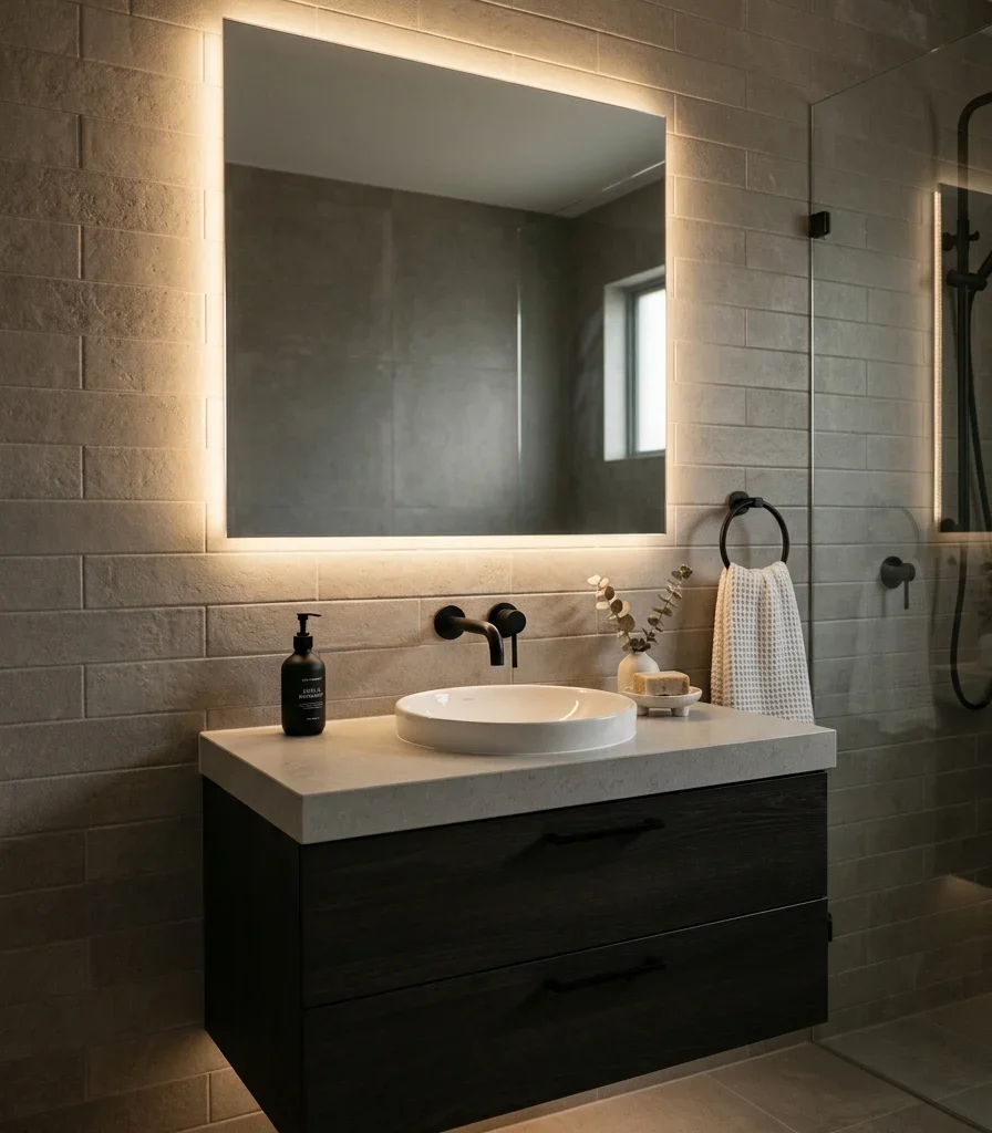 4. Add a Backlit Mirror for Shadowless Modern Light