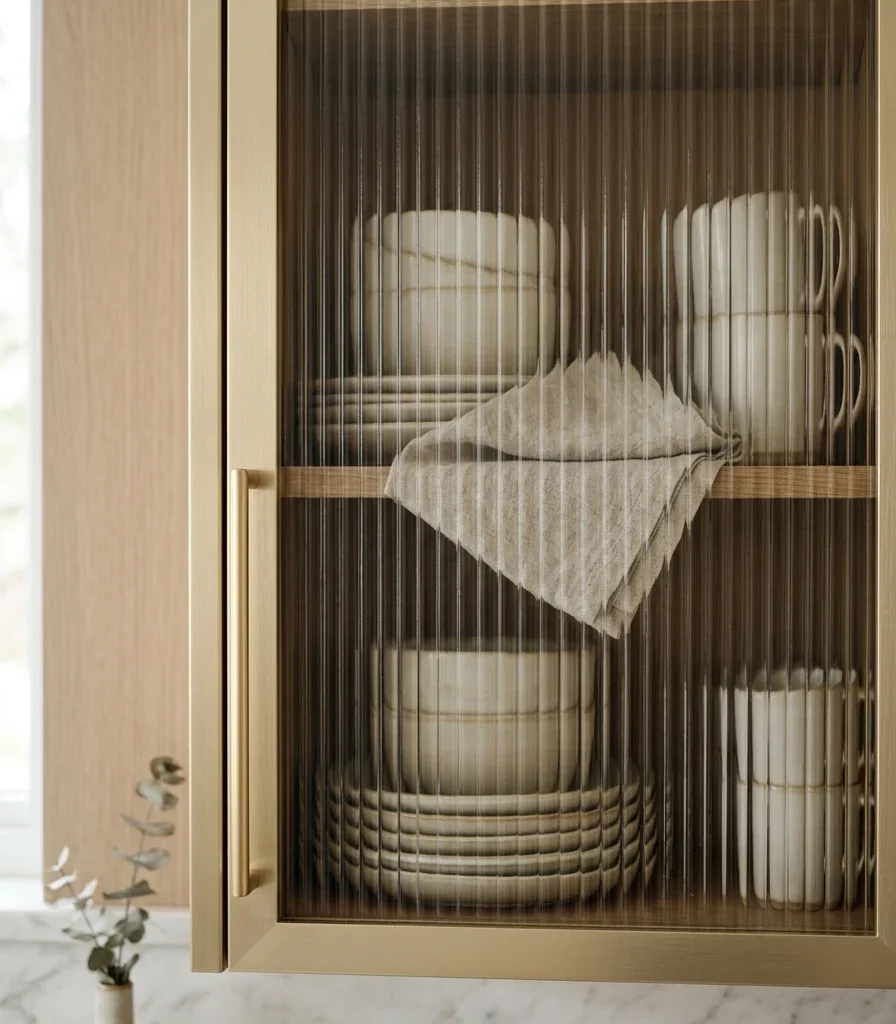 5. Use Fluted Glass Cabinet Fronts for the Display Pantry