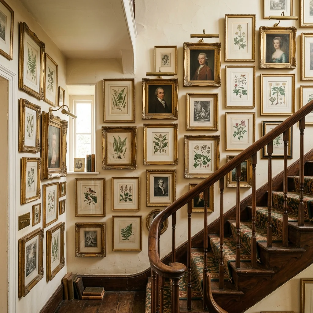 5. A Gallery Wall of Gilt-Framed Portraits and Prints