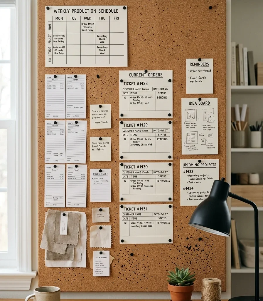 5. Add a Cork or Felt Bulletin Wall for Order Tracking